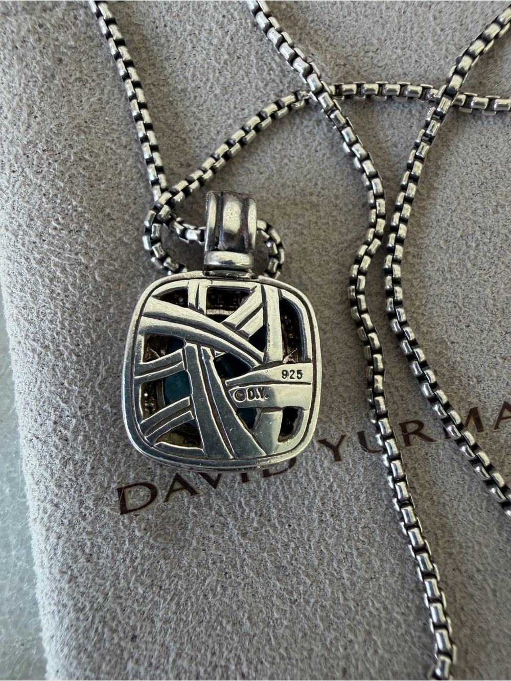 David Yurman Silver Cable Pendant Necklace,Ring, Bracelet Set BlueTopaz/Diamonds - Picture 4 of 13